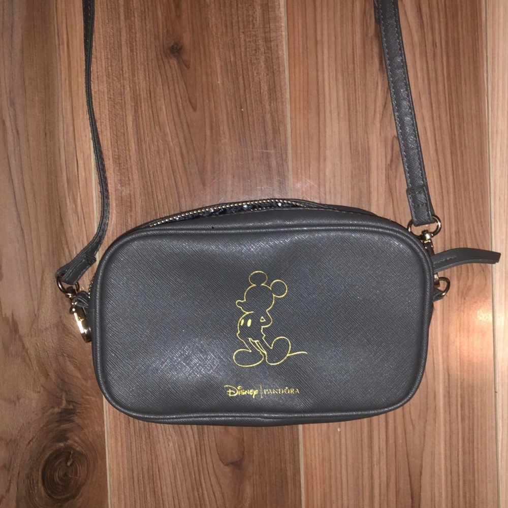 Pandora Black Crossbody Bag with Gold Mickey Outline
